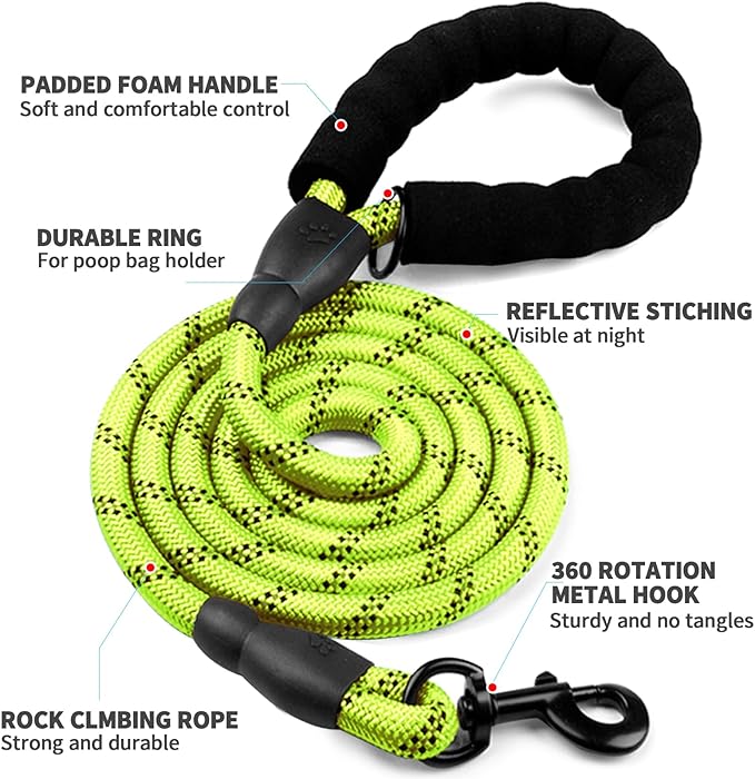 COOYOO Dog Leash 5/6 FT with Comfortable Padded Handle and Highly Reflective Threads for Small Medium and Large Dogs
