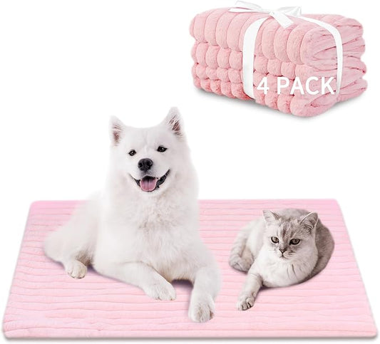 NWK Pack of 4 Fluffy Self Warming Cat Mat, Cat Blanket, Thermal Dog Mat, Washable, Non-Slip Bottom for Sofa & Crate & Kennel & Car Seat (Blush Pink, X-Large (43.5'' X 27.5'' X 0.7''))