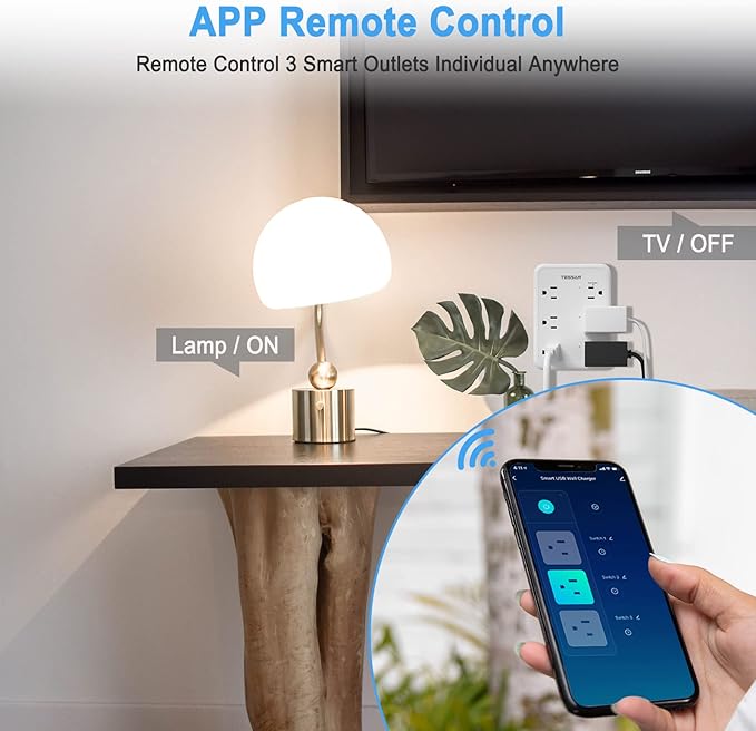 TESSAN Smart Power Strip with 6 Outlet 3 USB, WiFi Wall Smart Outlet Plug with 3 Remote Controll Outlets, Compatible with Alexa Google Assistant for Home Office, Only 2.4 GHz Wi-Fi