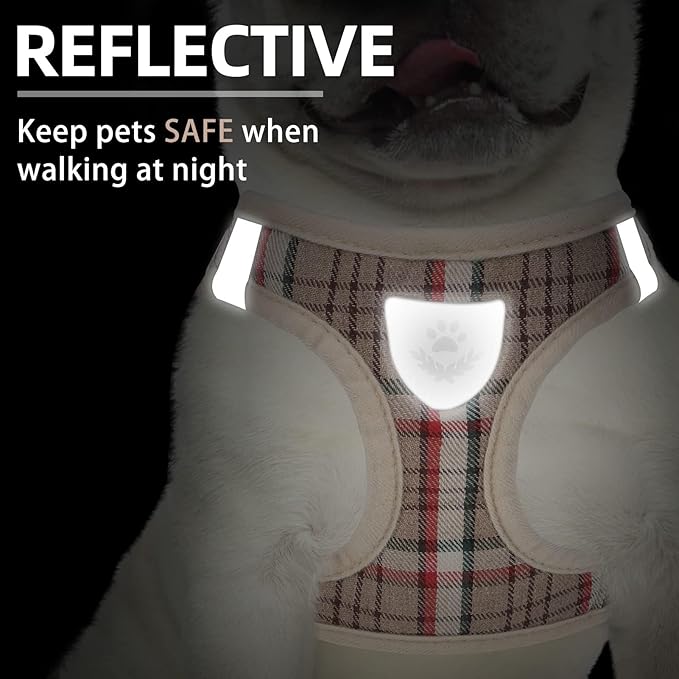 PUPTECK Adjustable Dog Harness Collar and Leash Set Step in No Pull Pet Harness for Small Medium Dogs Puppy and Cats Outdoor Walking Running, Soft Mesh Padded Reflective Vest Harnesses, Khaki XL