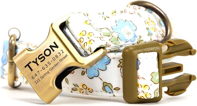 Personalized Dog Collar with Name and Phone Number Engraved,Adjustable Custom Puppy Collar,Organic Cotton Pet Collar for Small Medium Large Boy Girl Dogs
