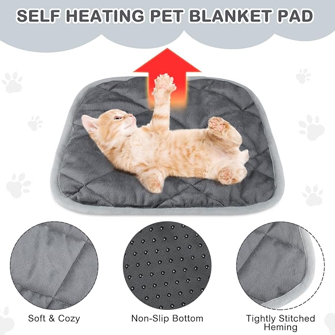 4 Pack Self Heating Cat Pad Self Warming Dog Mat Reflects Body Heat Extra Warm Thermal Pet Pad Washable Dog Cat Bed Crate Bed Mat Blanket (12 x 12 Inch,Gray)