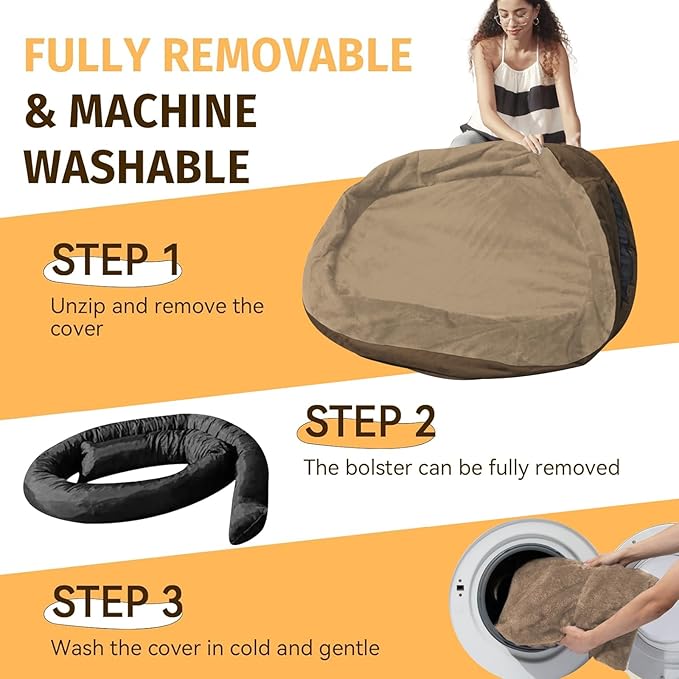 Orthopedic Waterproof Large Dog Bed: Memory Foam Washable Dog Bed with Bolsters - XL Removable Orthopedic Pet Cover for Medium Large Sized Pet - Non-Slip Bottom - Coffee