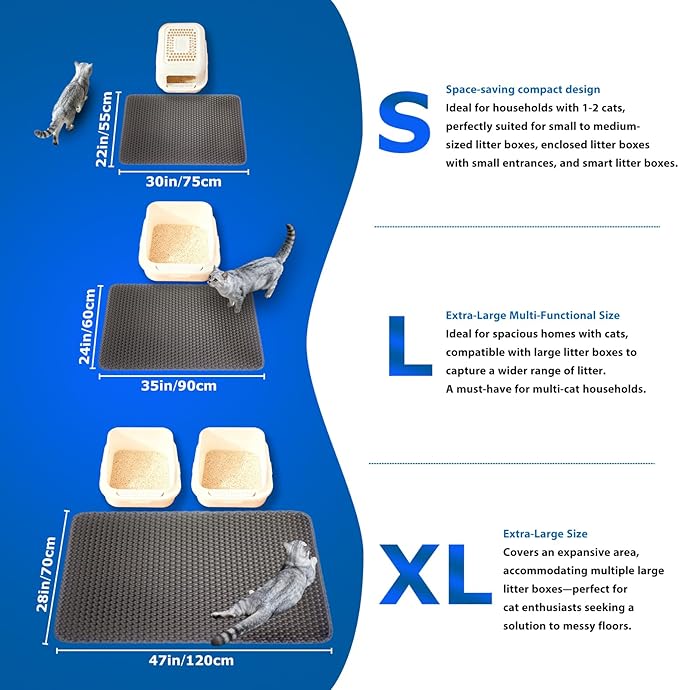Cat Litter Box Mat Double Layer Trapping Mat Easy-Clean Waterproof Urine Proof(Gray 35x24in)
