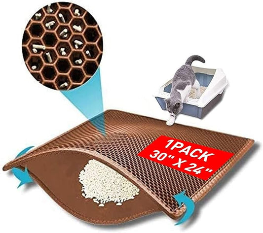 Large Cat Litter Box Mat: Easy Clean Kitty Litter Trapping Mat for Floor, Plastic Cat Box Pad (24 * 30in-Brown-1)