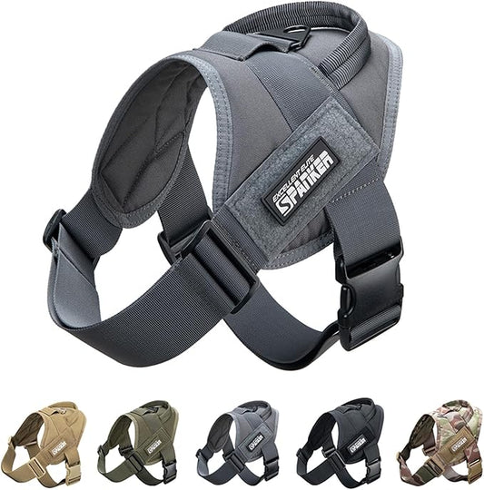 EXCELLENT ELITE SPANKER Tactical Dog Vest Training Military Patrol Service Dog Harness Easy Control Adjustable No-Pull Nylon Pet Harness with Handle for Small Medium Large Dogs(Grey-L)
