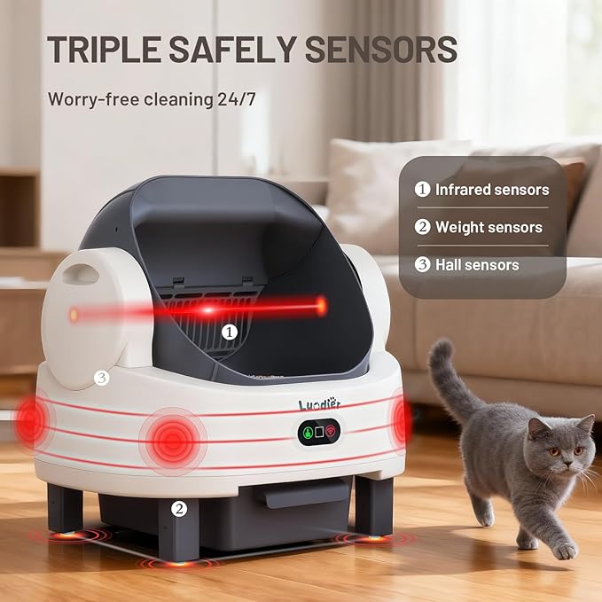 Self Cleaning Litter Box, Open-Top Large Automatic Cat Litter Box for Multiple Cats with Multiple Safety Sensor,APP Control, Odor-Free, Includes 1 Trash Bags 1 Litter Mat