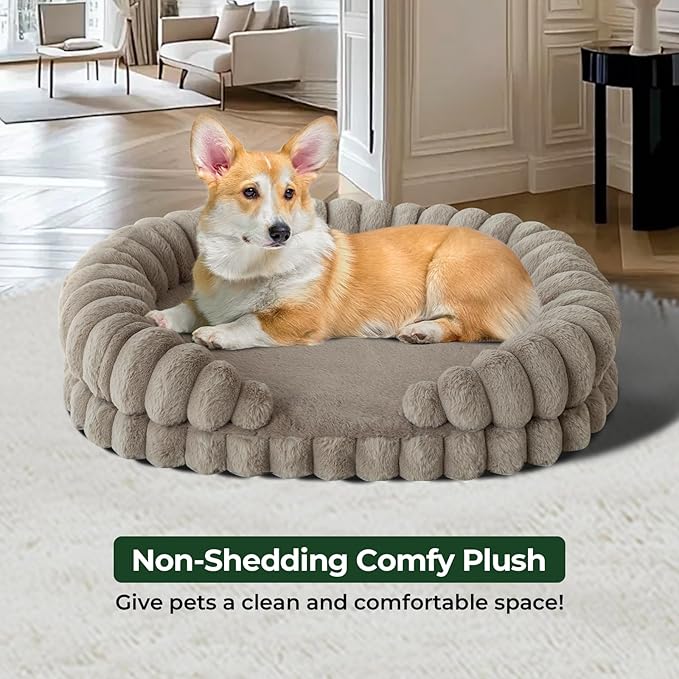 BALANCE Calming Dog Bed for Medium Sized Dogs, 30 Inches Oval Washable Pet Bed with Sides, Orthopedic Pet Couch Sofa with Non-Slip Bottom, Oatmeal