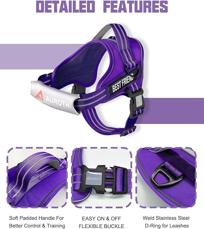 AUROTH Dog Harness and Leash Set, Soft Padded Service Dog Vest with 5.25FT Dog Leash, No Choke, Easy On Pet Vest, Adjustable Reflective No Pull Dog Harness for Large Dogs, Easy Walking and Training
