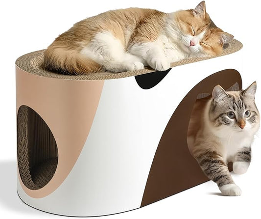 Big Cat Scratcher Lounge, Corrugated Cardboard Cat Scratcher House with Hole, Large Scratching Lounger Bed, Cat Scratching Pad for Indoor Cats as Furniture Protector, Rabbit Cardboard House