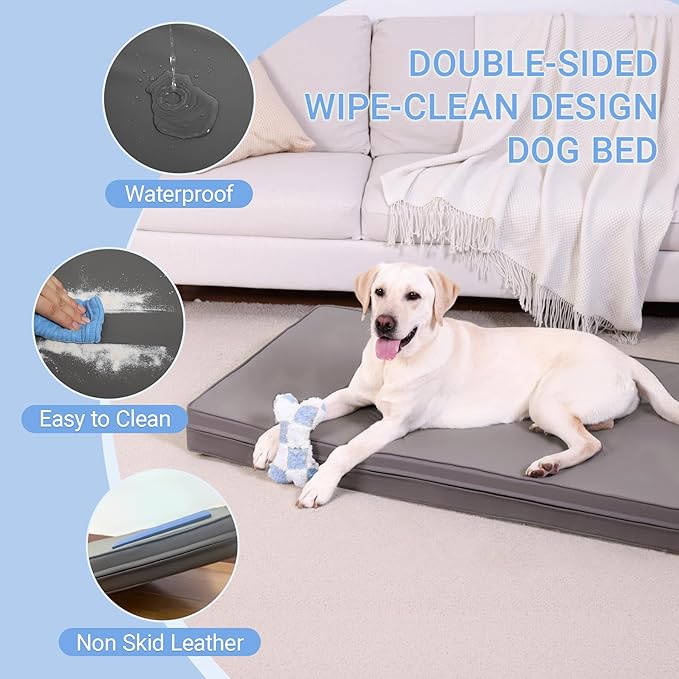 Vonabem Waterproof Dog Bed Large Medium Sized Dog - Outdoor Washable Crate Pad, Orthopedic Puppy Crate Pad, Durable Leather Anti-Slip Kennel Bed 35"x22", Graphite Grey