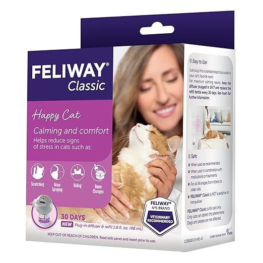 FELIWAY Classic 30 Day Cat Calming Plug In Pheromone Diffuser Starter Kit, 48ml - Helps Reduce Common Signs of Stress in Cats & Kittens, Enhanced Calming