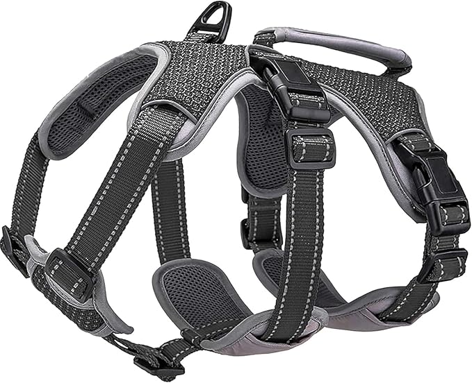 BELPRO Multi-Use Support Dog Harness, Escape Proof No Pull Reflective Adjustable Vest with Durable Handle, Dog Walking Harness for Big/Active Dogs (Black, XL)