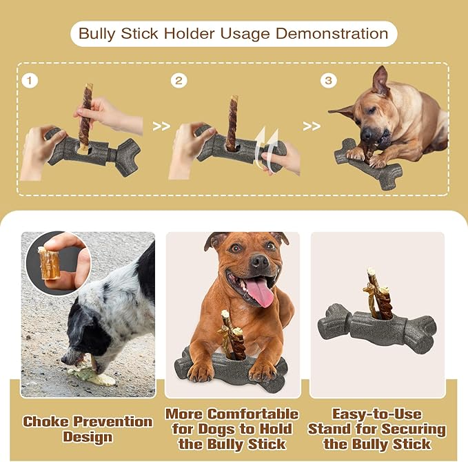 Bully Stick Holder for Dogs, Though Dog Toys for Aggressive Chewer, Sturdy Dog Chew Holder Safety Device to Prevent Choking, BPA-Free, Long-Lasting -Fits Various Bully Sticks