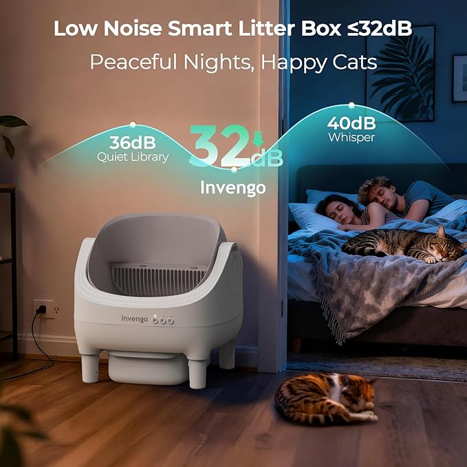 Automatic Cat Litter Box Self Cleaning, App Control, Open-Top Automatic Litter Box with Safety Sensors, Ultra-Quiet, 10L Waste Bin with Odor Control, 2 Rolls of Garbage Bags, Khaki