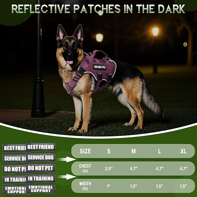 WINSEE Mesh Dog Harness with 10 Pet Patches for Large Service Dog in Training, Breathable Tactical Molle Vest with Double Handles, Reflective Military Pet Vest for Walking Hiking