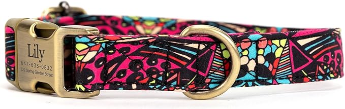 Personalized Dog Collar with Name and Phone Number Engraved,Adjustable Custom Puppy Collar,Organic Cotton Pet Collar for Small Medium Large Boy Girl Dogs