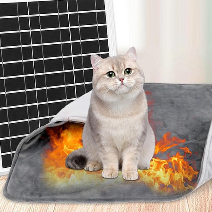 Solar Panel Pet Heating Pad 12V Soft Heated Mat IPX7 Waterproof Warm Blanket for Dogs Cats Outdoor Kennel Camping and Winter Pet Care