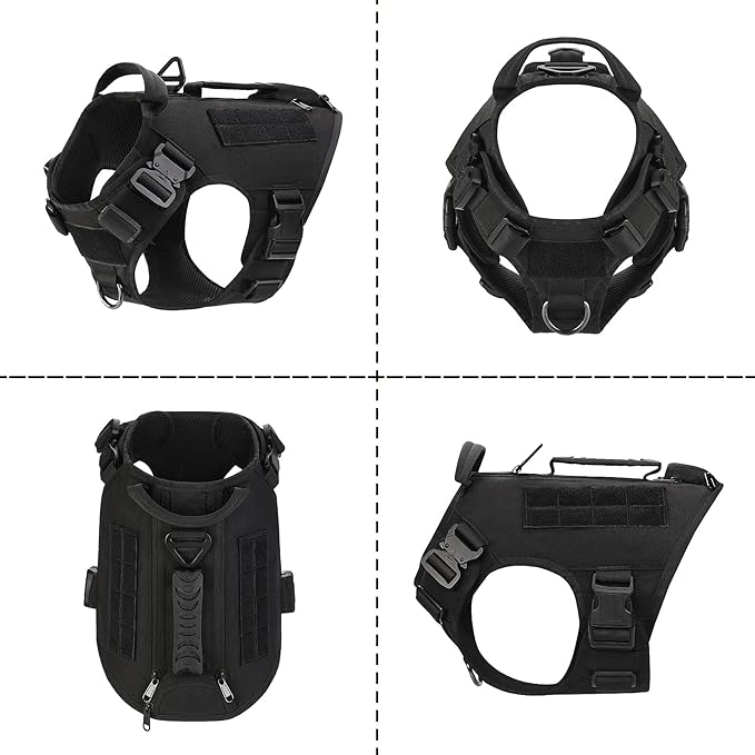 Tactical Dog Backpack Harness for Large Breed Original Design Metal Buckle Vest with Side Bags Pouches for Service Working Training (Black (Vest only), Medium)