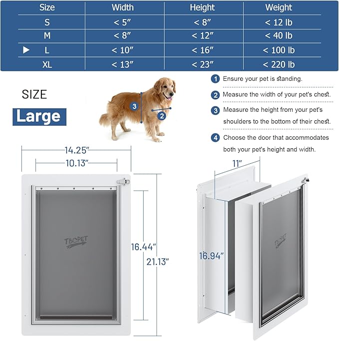 Dog Door for Wall - Steel Frame, Telescoping Tunnel & Double Food-Grade Silicone Flaps Pet Door, Large Dog Door with Secure Lock (Pets Up to 100 lbs) - Large