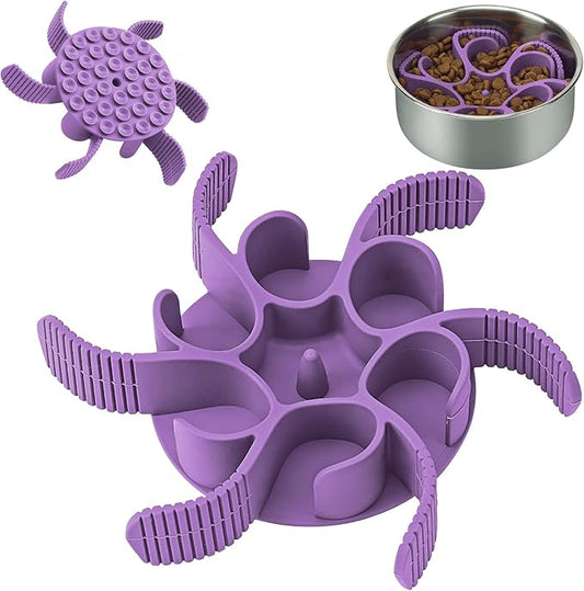 Dog Slow Feeder Bowls Silicone Spiral Pet Food Feeder Insert to Slow Down Eating for Large Medium Small Breed Dogs Perfect with Stainless Steel Glass Ceramic Pet Bowls (Purple)