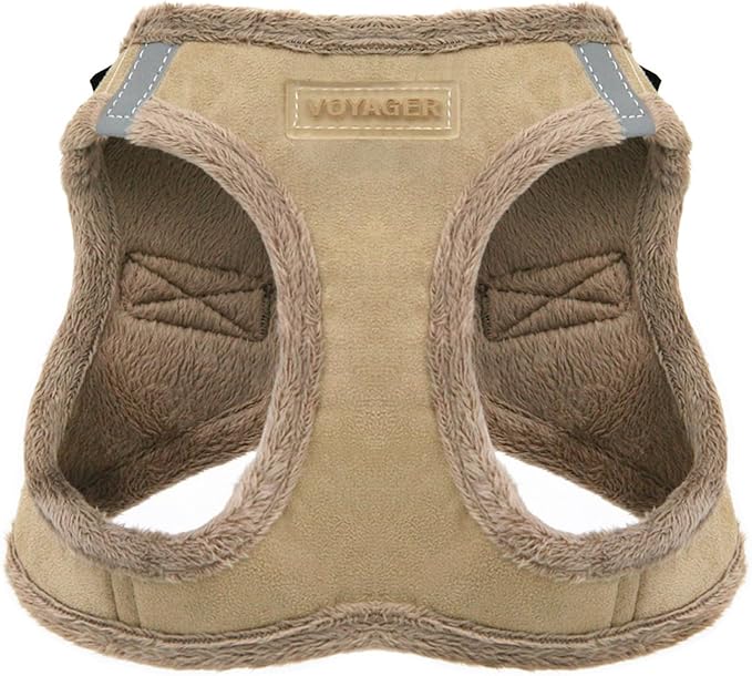 Best Pet Supplies - All Weather Mesh/Plush, Reflective, No Pull Harness for Small, Medium Dogs, Cats - Secure with Hook & Loop Fastener, Buckle, Double D-Rings - Harness (Latte Suede), S