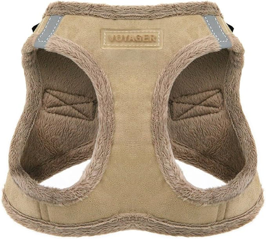 Best Pet Supplies - All Weather Mesh/Plush, Reflective, No Pull Harness for Small, Medium Dogs, Cats - Secure with Hook & Loop Fastener, Buckle, Double D-Rings - Harness (Latte Suede), S