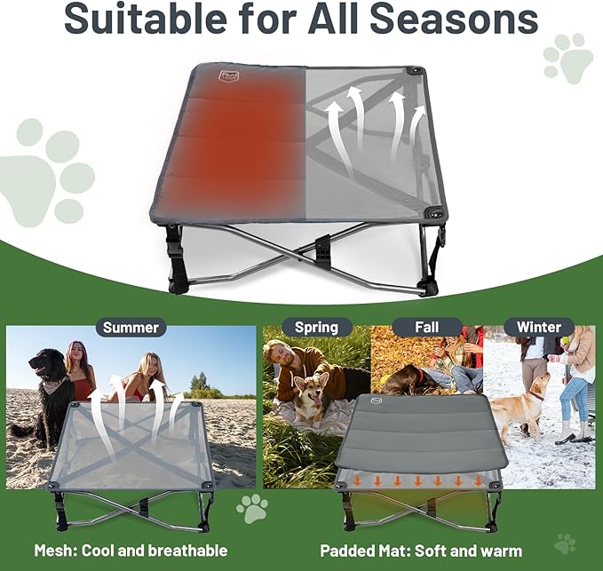 Timber Ridge Small Elevated Dog Bed, 3-in-1 Portable, Folding, and Raised with Removable Pad Mat, Cooling Design for Indoor and Outdoor Use, Grey