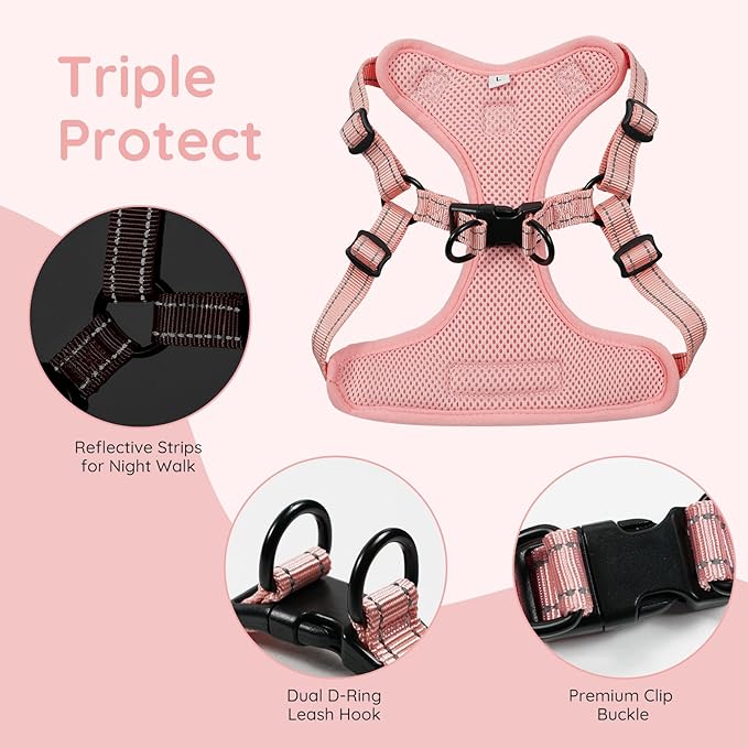 BELLA & PAL Adjustable Step-in Dog Harness, Puppy No-Pull Vest with Leash Set for XS/Small & Medium Dog, Breathable All-Weather Mesh, Reflective Strip, Secure Hook & Loop, Buckle Closure