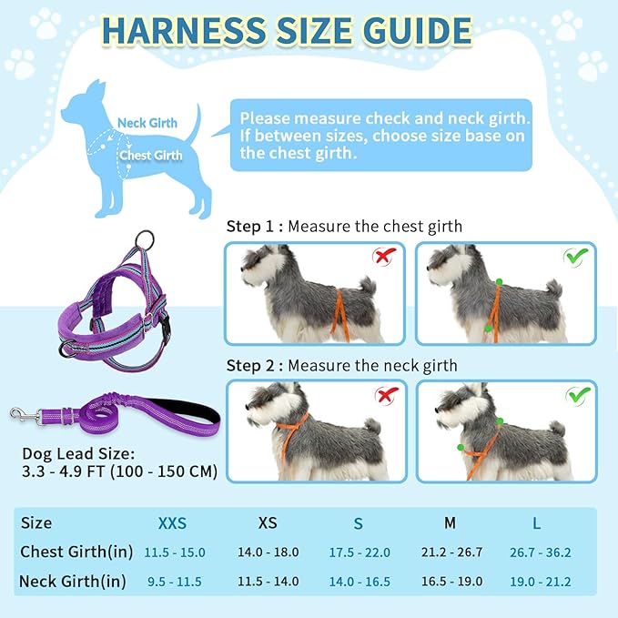 SlowTon No Pull Small Dog Harness and Leash Set, Puppy Soft Vest Harness Neck & Chest Adjustable, Reflective Lightweight Harness & Anti-Twist Pet Lead Combo for Small Medium Dogs (PU-Front Clip, XS)