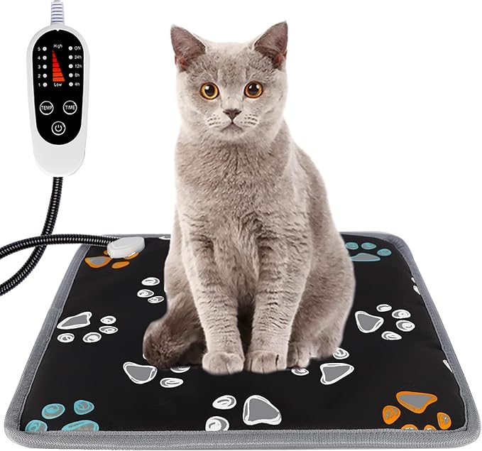 furrybaby Pet Heating Pad, Waterproof Dog Heating Pad Mat for Cat with Durable Anti-Bite Tube Indoor for Puppies Dogs Cats (1 Pack Black, 17 X 17in, Temp Adjustable)