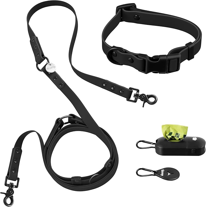 WLK1004I-5SET Luna Small 8FT Adjustable 6-in-1 Waterproof Hands-Free Leash and Collar with LED Flashlight, Bag Dispenser, and Poop Bag Holder, Bitters