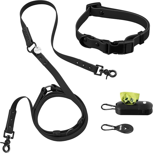 WLK1004I-5SET Luna Small 8FT Adjustable 6-in-1 Waterproof Hands-Free Leash and Collar with LED Flashlight, Bag Dispenser, and Poop Bag Holder, Bitters