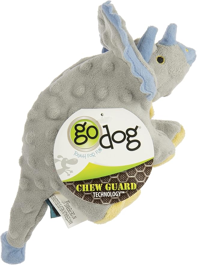 goDog Dinos Frills Squeaky Plush Dog Toy, Chew Guard Technology - Gray, Small