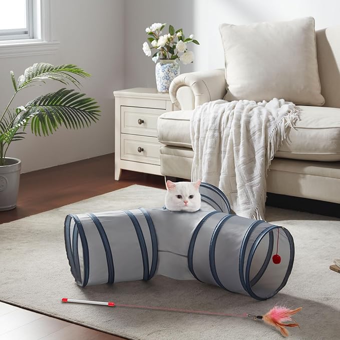 Cat Tunnels for Indoor Cats 3 Way Play Toy Kitty Tunnel Peek Hole Toy with Ball for Cat Tube Fun for Rabbits Kittens and Dogs