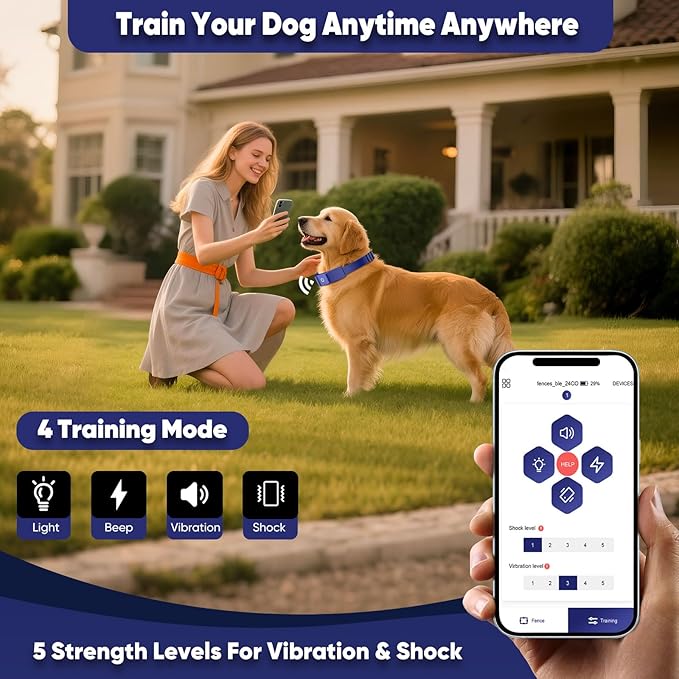 GPS Electric Dog Fence with Free App, 2nd Generateion AI Wireless Fence System with Training Collar, Adjustable & Portable Accurate for Outdoor Use, Rechargeable Waterproof Flexiable Collar