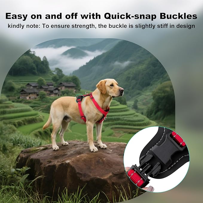 Plutus Pet Adjustable No Pull Dog Harness with Leather Accents, Heavy Duty Reflective Nylon Vest for Training, Hiking, Easy Walk Harness for Small, Medium, Large Dogs (Red, XL)