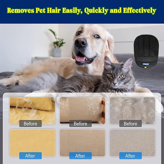 PEKS (2 Pcs) Pet Hair Remover Tool for Sofas, Car Seats, Bed, Couch, Clothing, Carpets. Newly Upgraded Reusable Electrostatic Brush, Pet Hair Removal Gloves for Dogs, Cats
