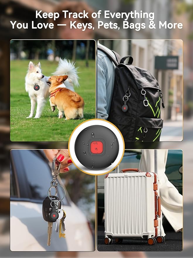 Air Tracker Tags for Android & iPhone, Bluetooth Item Finder Compatible with Apple Find My and Android Find Hub, 4 Pack Anti-Lost Dog/Pet/Key Tracker Tags with IP67 Waterproof Silicone Cases