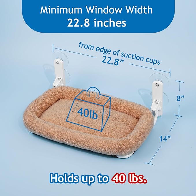 Zakkart Foldable Cat Hammock for Window - Cordless, Embeded Machine Washable Bed, Robust Metal Frame - Cat Window Perch for Large Cats and Kitten (Brown Bolster Bed, Medium)