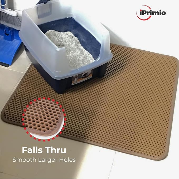 iPrimio Large Cat Litter Trapper Mat w/ Urine/Waterproof Layer - Larger Holes w/ Urine Puppy Pad Option - Cat Litter Mat, Light and Soft (Brown Color)