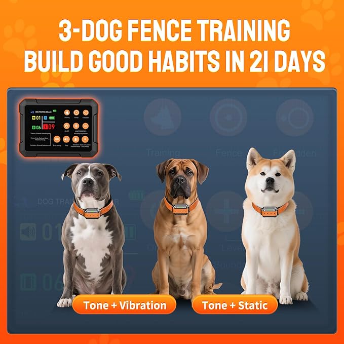 2025 New Model 3-in-1 Wireless Dog Fence System - Radar Dog Fence, Training Collar, No-Go Zones for Large/Medium Dogs | 1-Acre Coverage | Indoor/Outdoor Use | Real-Time Tracking (for 1 Dog)