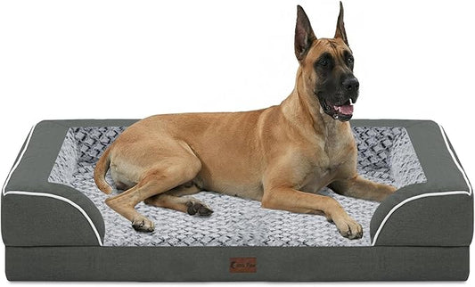 Orthopedic XXL Dog Beds, Waterproof Memory Foam Big Pet Bed for Extra Large Sized Dogs 53x42Inch, Non-Slip Bottom and Egg-Crate Foam Dog Couch Bed with Washable Removable Cover, Dark Grey