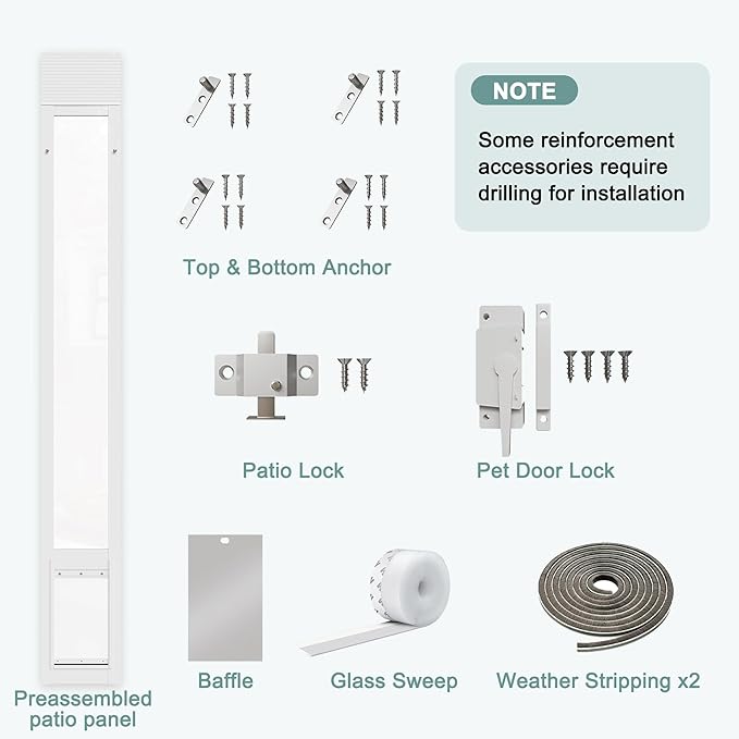 Doggy Door for Sliding Glass Doors, Adjustable Height 76 1/8"-80 7/8" Aluminum Frame Tempered Sliding Door Dog Doors Insert with Lock,Medium Transparent 7" x 11" Flap Size for Large Dogs