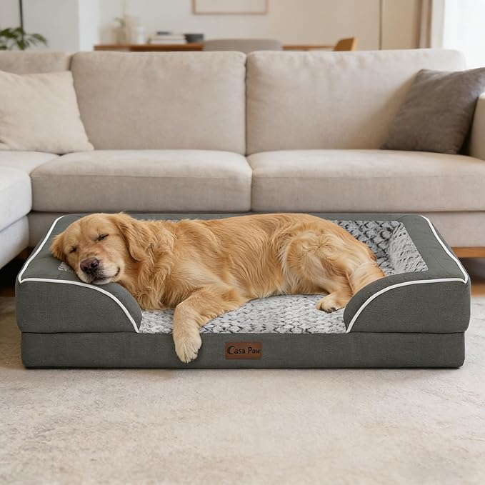 Orthopedic Dog Beds for Large Sized Dogs, Waterproof Memory Foam Large Pet Bed with Sides 36x27Inch, Non-Slip and Egg-Crate Foam Big Dog Couch Bed with Removable Washable Cover, Dark Grey