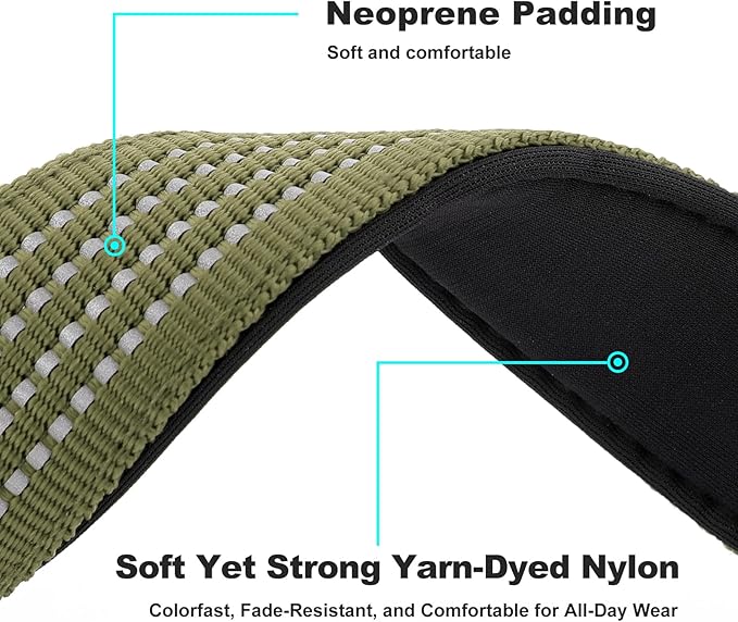 Plutus Pet Tactical Dog Collar with Tracker Packet for AirTag, Adjustable Reflective Nylon Collar, Metal Buckle, Leather-Wrapped Handle, Soft Padded for Medium Large Dogs (Ranger Green, M)