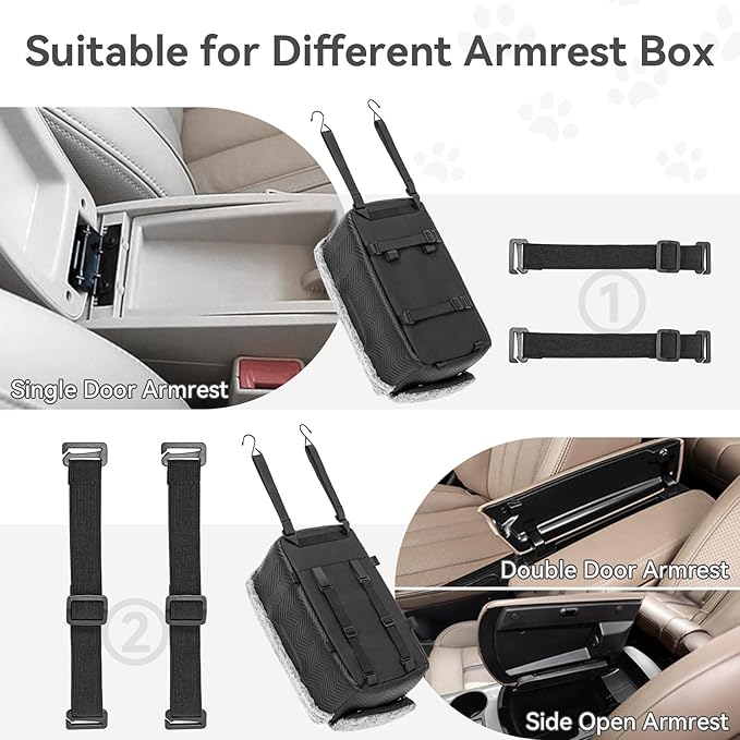 PETSFIT Center Console Dog Car Seat, Portable Pet Car Seat with Safe Protective Hooks, Luxury Dog Car Seats for Small Dogs Includes Safety Leash and Storage Pocket for Pets Up to 9 lbs (Black)