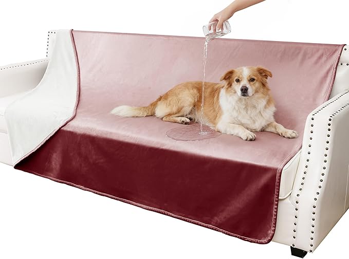 Waterproof Blanket for Couch, Leak Proof Dog Bed Blankets Reversible, Pet Throw Sofa Furniture Protector Machine Washable-52 x82,Burgundy Red+Cream