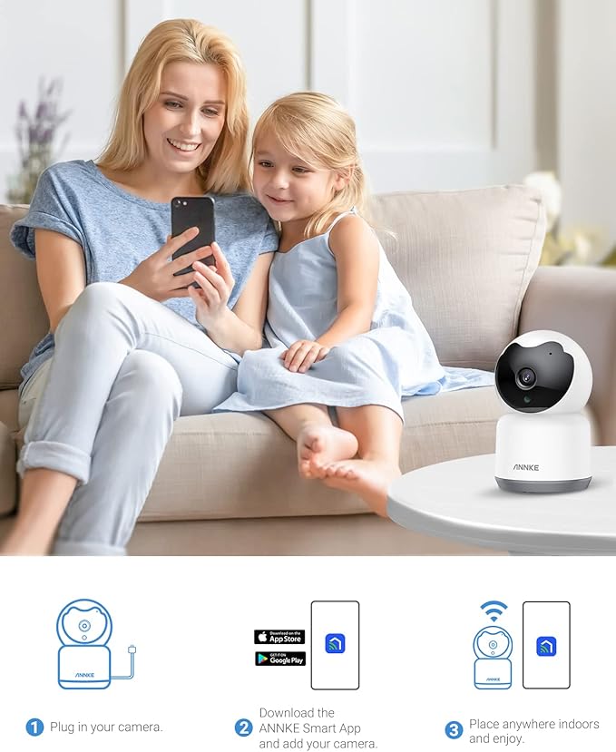 ANNKE 2K Pet Camera Indoor with Phone App, 360 Pan/Tilt WiFi Camera with Human Motion Detection, 2-Way Audio, Night Vision, Baby Camera Monitor for Home Security, 2.4Ghz WiFi,Cloud/SD Storage-MIPC App