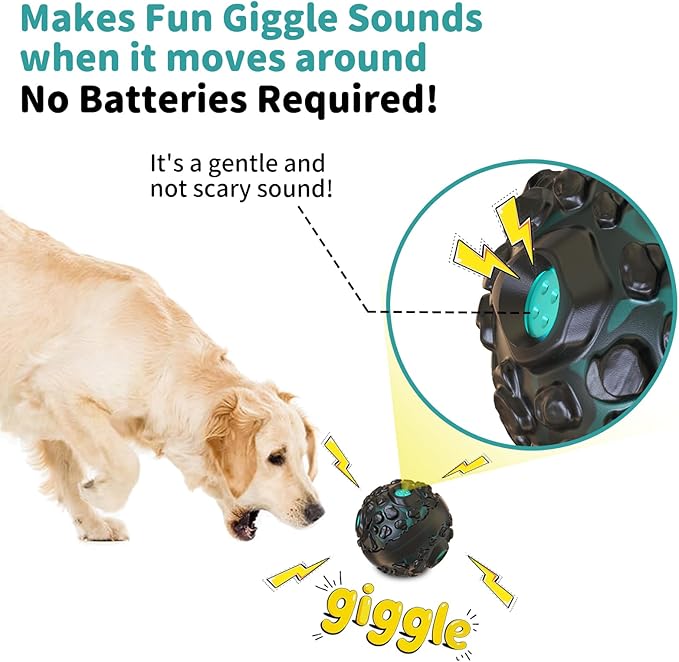 Dog Ball for Aggressive Chewers - Interactive Dog Toy Giggle Balls Fun Squeaky Sound to Keep Them Busy, Durable for Small Medium Large Breeds, Rubber Chew Toy As Seen on TV, Black & Lake Blue